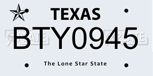BTY0945 Texas License Plate