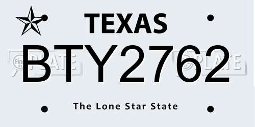BTY2762 Texas License Plate
