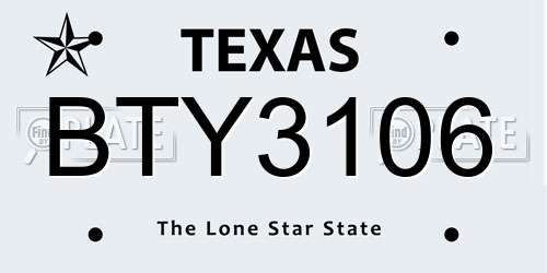 BTY3106 Texas License Plate