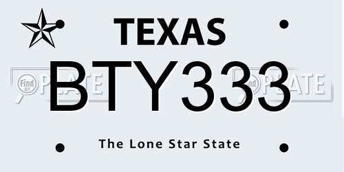 BTY333 Texas License Plate