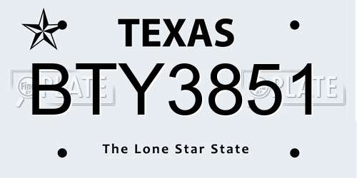 BTY3851 Texas License Plate