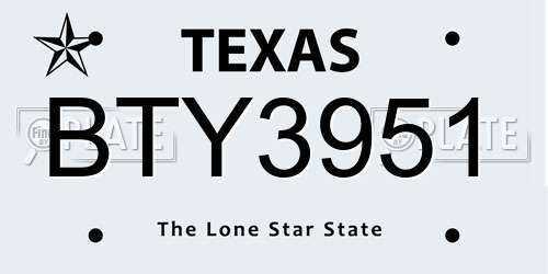 BTY3951 Texas License Plate
