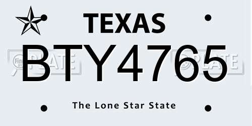 BTY4765 Texas License Plate