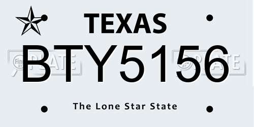 BTY5156 Texas License Plate