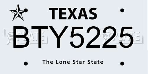 BTY5225 Texas License Plate