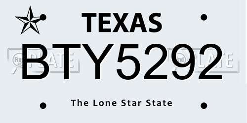 BTY5292 Texas License Plate