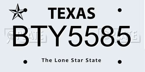 BTY5585 Texas License Plate