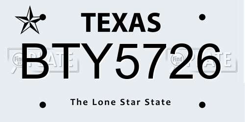 BTY5726 Texas License Plate