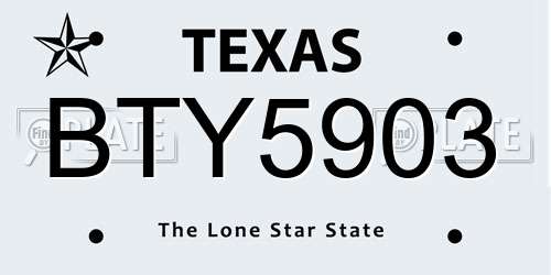 BTY5903 Texas License Plate