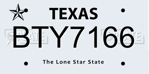 BTY7166 Texas License Plate