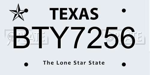 BTY7256 Texas License Plate