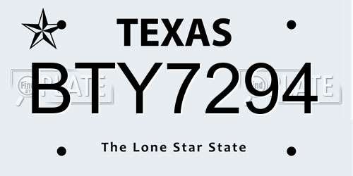 BTY7294 Texas License Plate