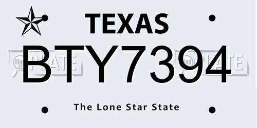 BTY7394 Texas License Plate