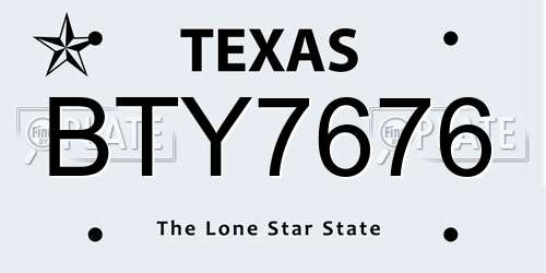 BTY7676 Texas License Plate