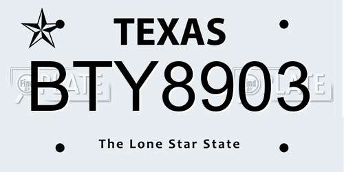 BTY8903 Texas License Plate
