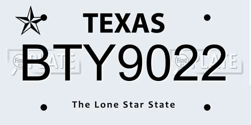 BTY9022 Texas License Plate