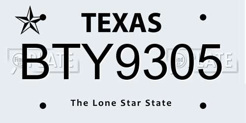 BTY9305 Texas License Plate