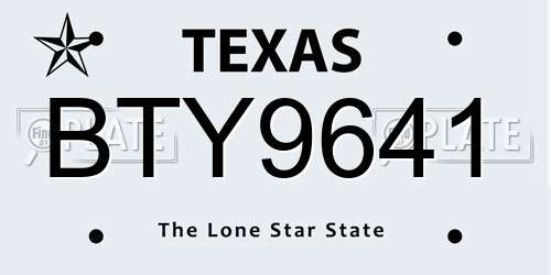BTY9641 Texas License Plate