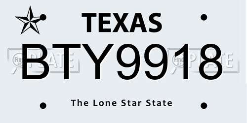BTY9918 Texas License Plate