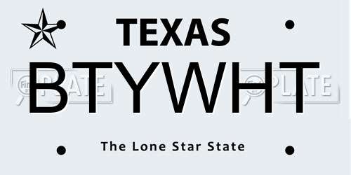 BTYWHT Texas License Plate