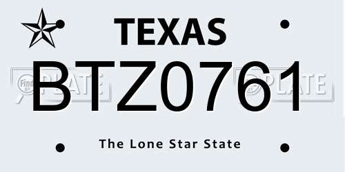 BTZ0761 Texas License Plate