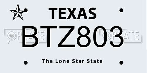 BTZ803 Texas License Plate