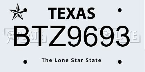 BTZ9693 Texas License Plate