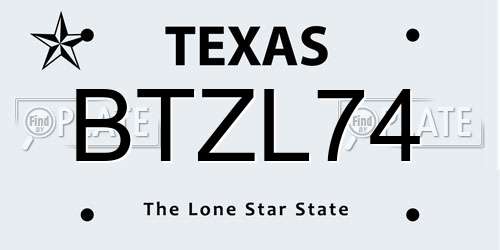 BTZL74 Texas License Plate