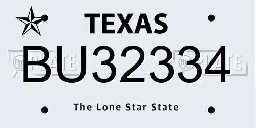 BU32334 Texas License Plate