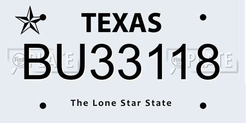 BU33118 Texas License Plate