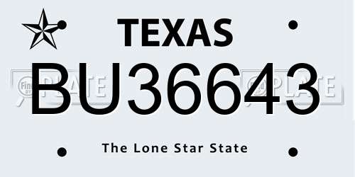 BU36643 Texas License Plate