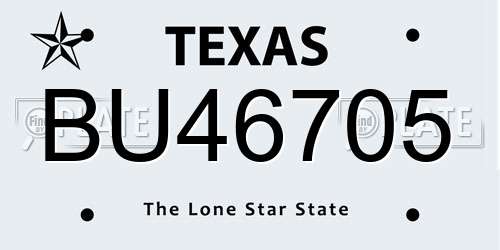 BU46705 Texas License Plate