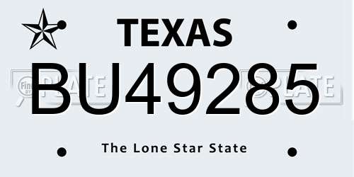 BU49285 Texas License Plate