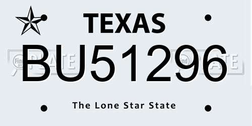 BU51296 Texas License Plate