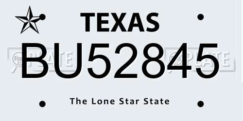 BU52845 Texas License Plate