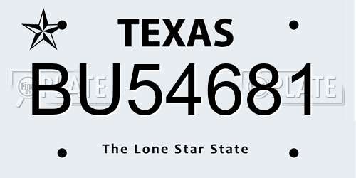 BU54681 Texas License Plate