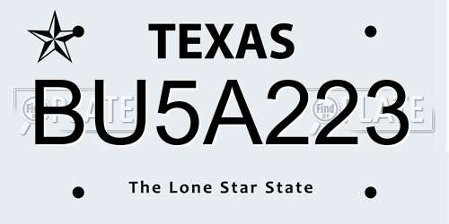 BU5A223 Texas License Plate