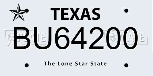 BU64200 Texas License Plate