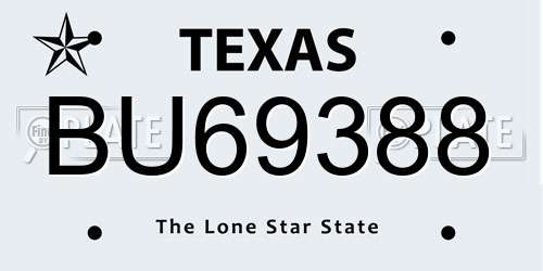 BU69388 Texas License Plate