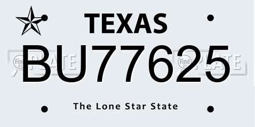 BU77625 Texas License Plate
