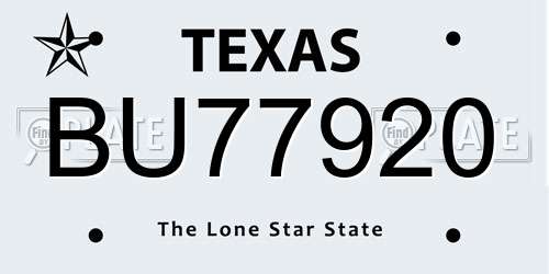BU77920 Texas License Plate