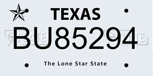 BU85294 Texas License Plate