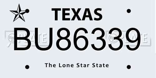 BU86339 Texas License Plate