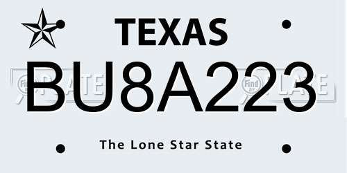 BU8A223 Texas License Plate