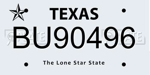 BU90496 Texas License Plate