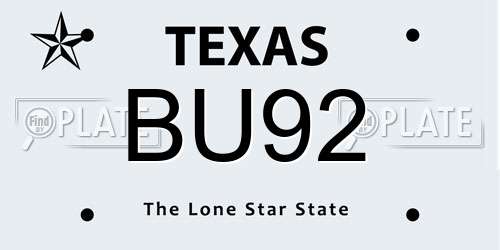 BU92 Texas License Plate