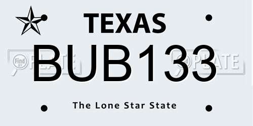 BUB133 Texas License Plate
