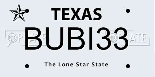 BUBI33 Texas License Plate
