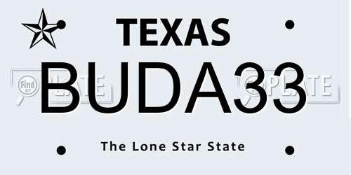 BUDA33 Texas License Plate
