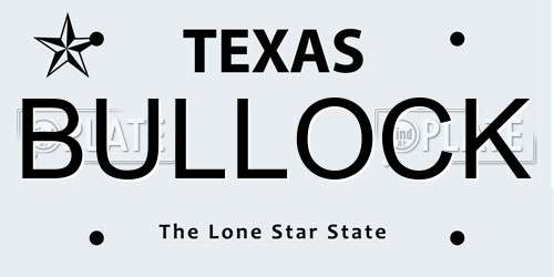 BULLOCK Texas License Plate